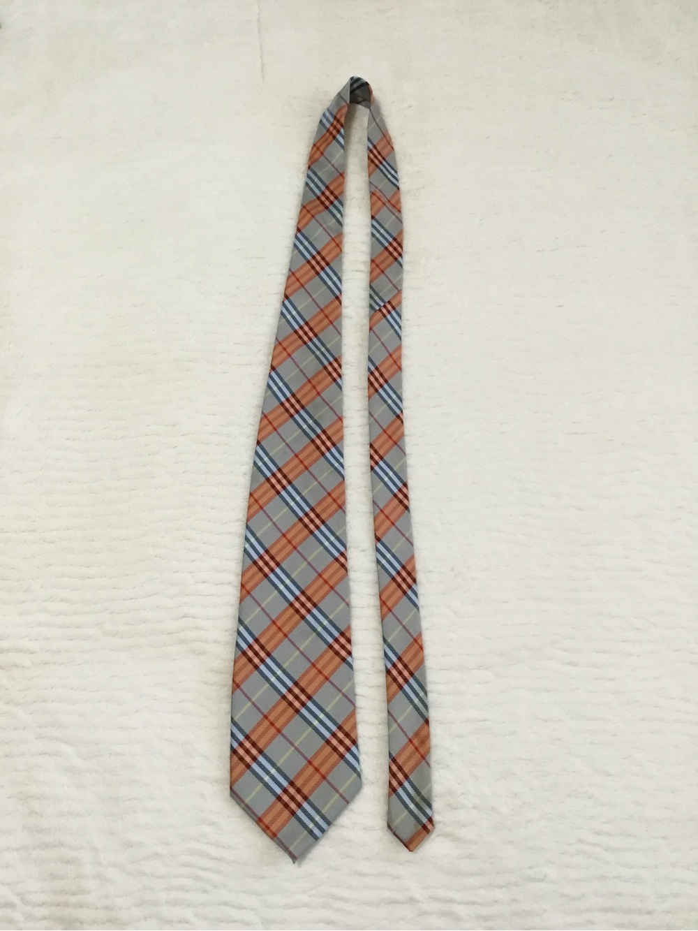 Burberry Silk Men's Grey Orange Elton Plaid Necktie